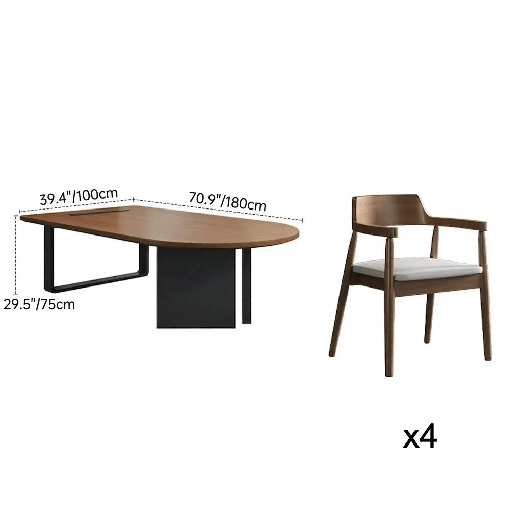 Walnut Wood Conference Table Series With Curved End and Hidden Power