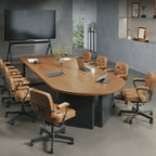 Walnut Wood Conference Table Series With Curved End and Hidden Power