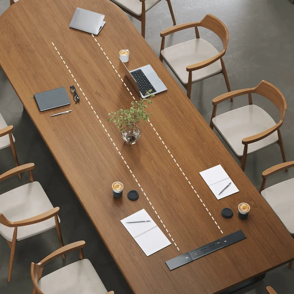Walnut Wood Conference Table Series With Curved End and Hidden Power