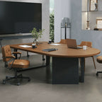Walnut Wood Conference Table Series With Curved End and Hidden Power