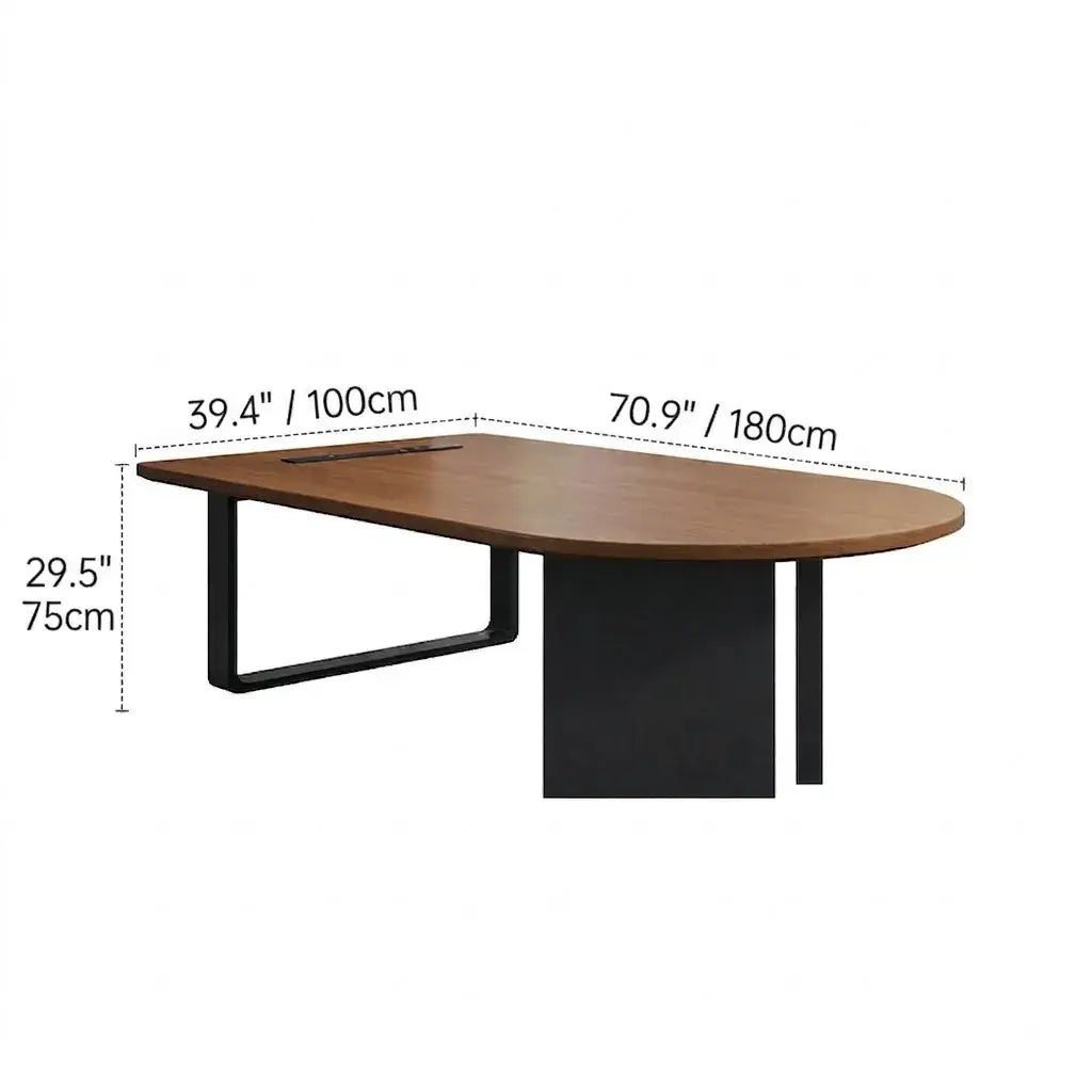 Walnut Wood Conference Table Series With Curved End and Hidden Power