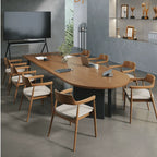 Walnut Wood Conference Table Series With Curved End and Hidden Power
