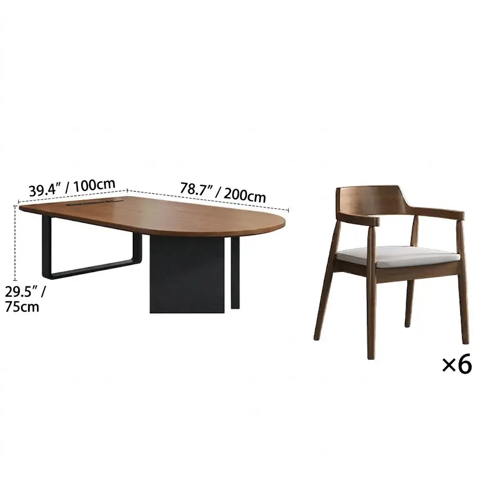 Walnut Wood Conference Table Series With Curved End and Hidden Power