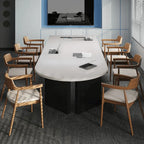 Walnut Wood Conference Table Series With Curved End and Hidden Power
