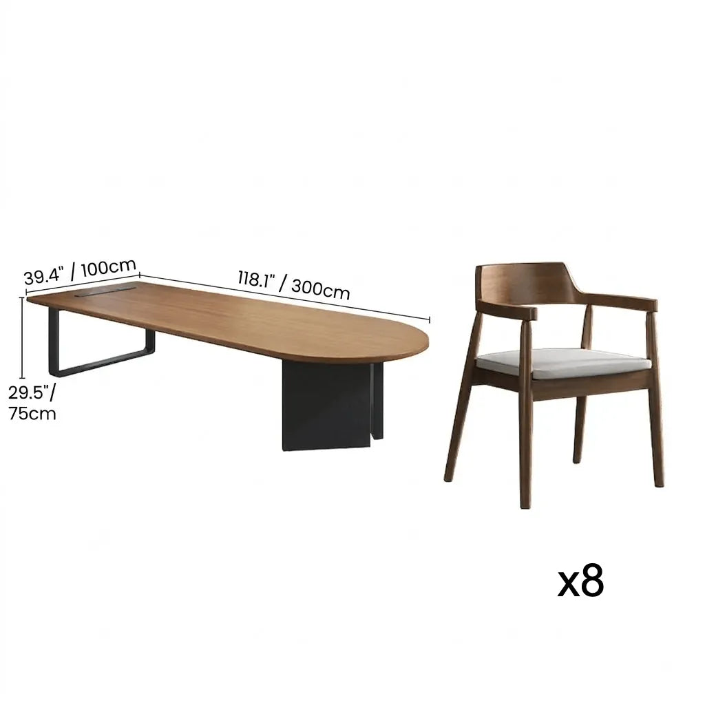 Walnut Wood Conference Table Series With Curved End and Hidden Power