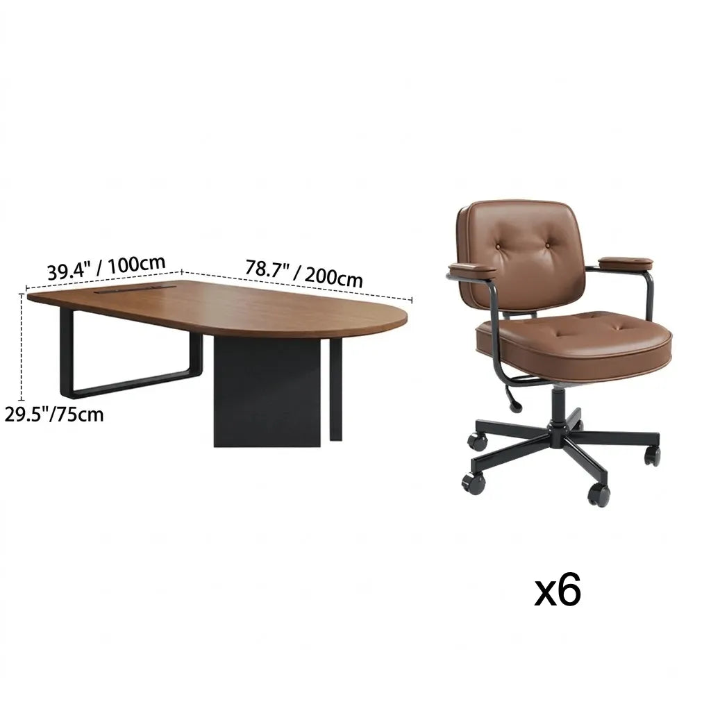 Walnut Wood Conference Table Series With Curved End and Hidden Power