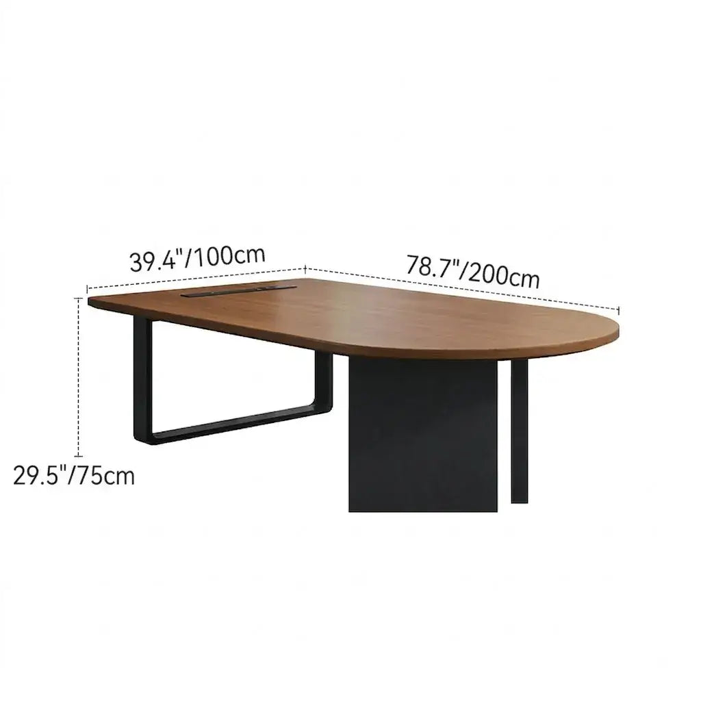 Walnut Wood Conference Table Series With Curved End and Hidden Power