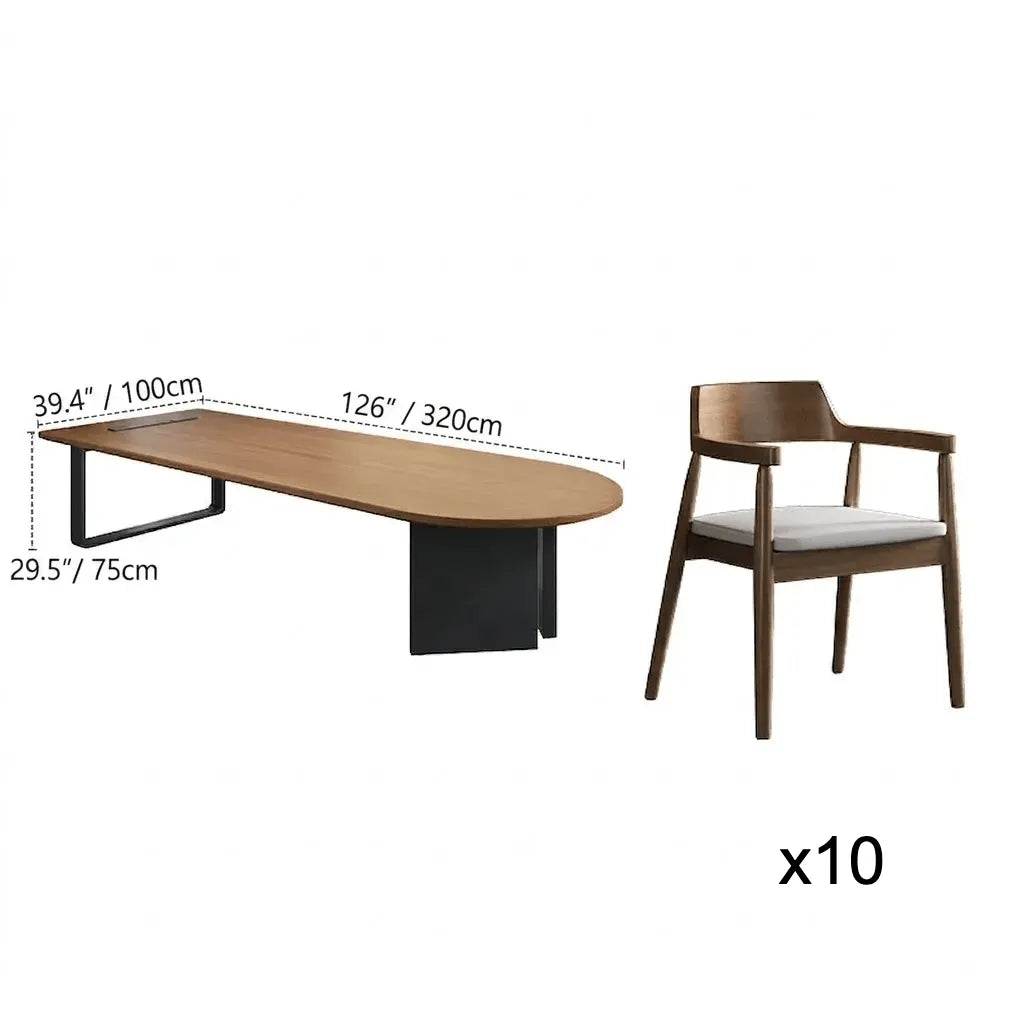 Walnut Wood Conference Table Series With Curved End and Hidden Power