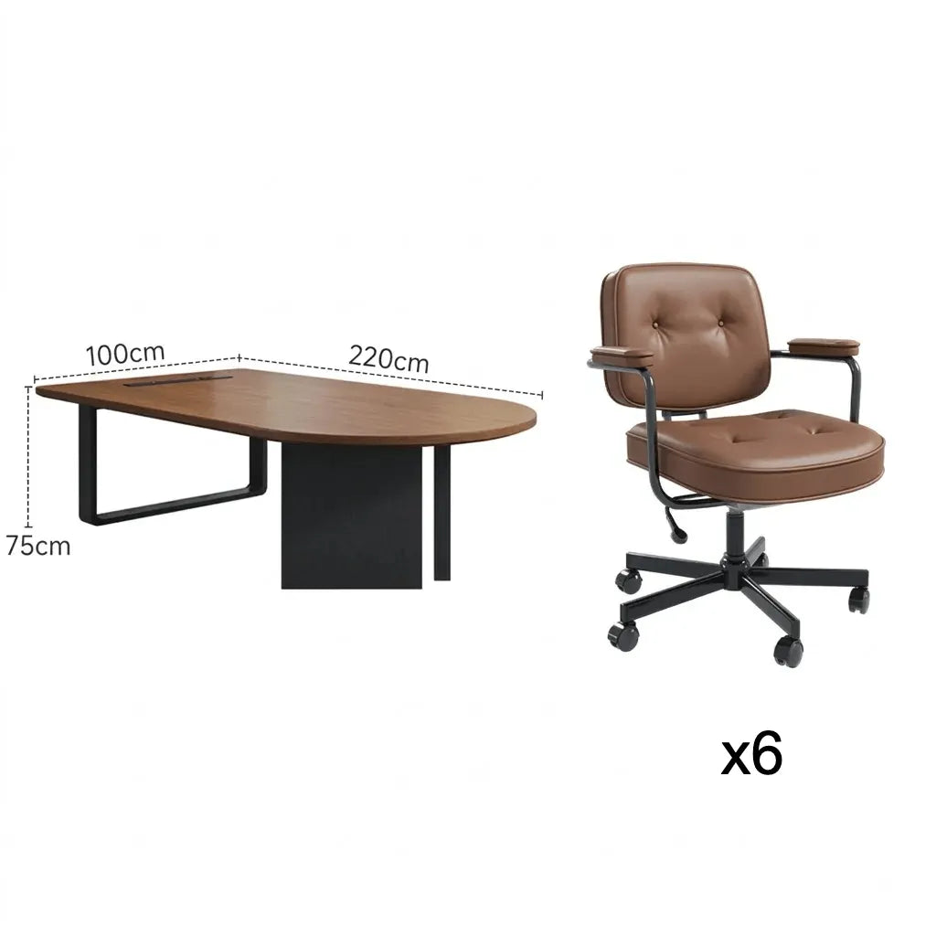 Walnut Wood Conference Table Series With Curved End and Hidden Power
