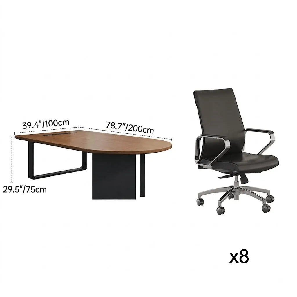 Walnut Wood Conference Table Series With Curved End and Hidden Power