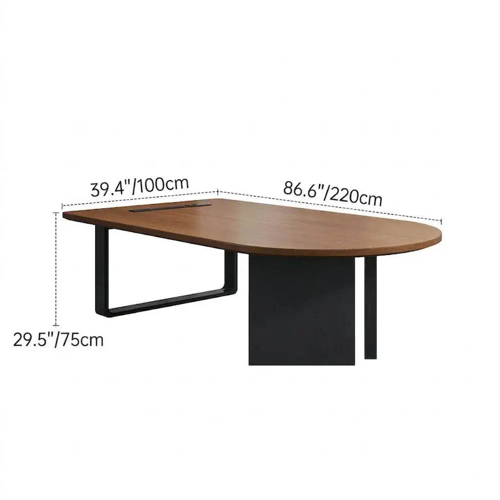 Walnut Wood Conference Table Series With Curved End and Hidden Power
