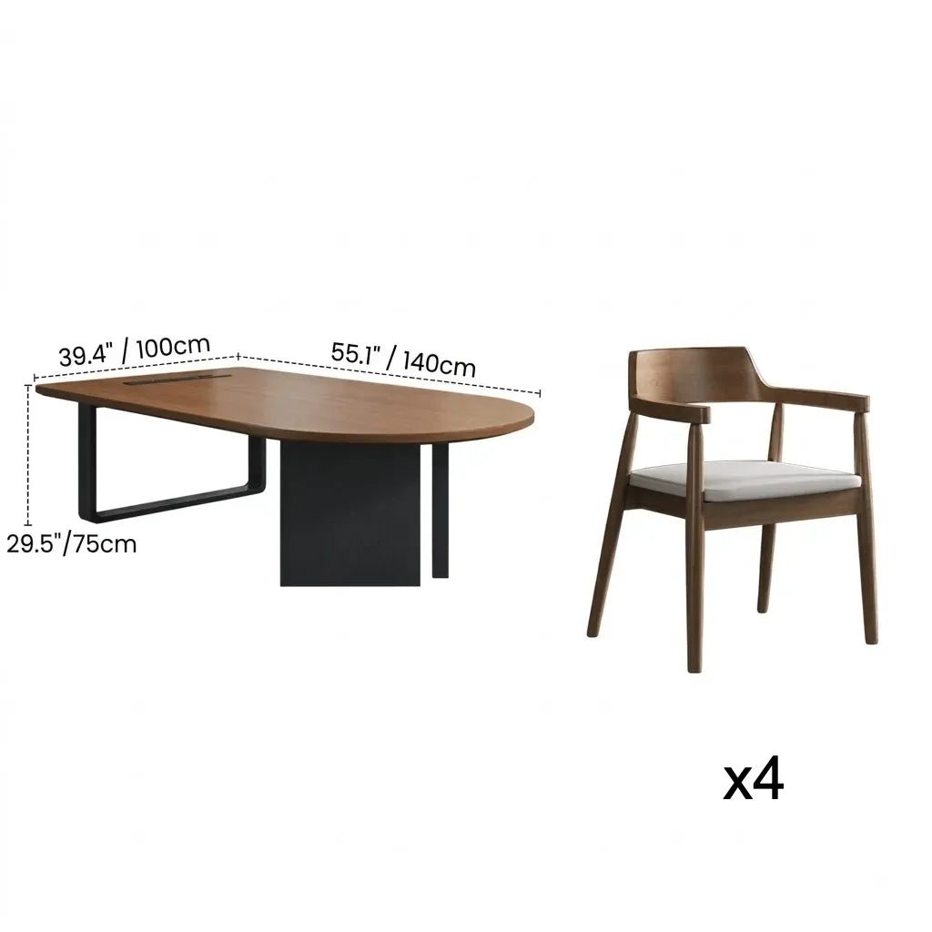 Walnut Wood Conference Table Series With Curved End and Hidden Power