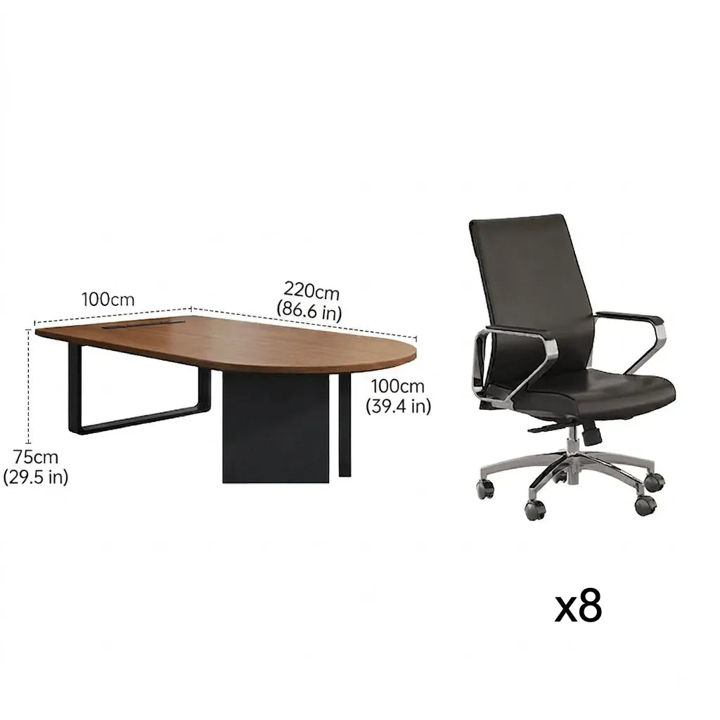 Walnut Wood Conference Table Series With Curved End and Hidden Power