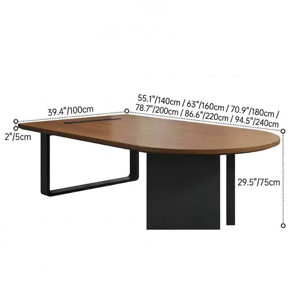 Walnut Wood Conference Table Series With Curved End and Hidden Power Dimensions