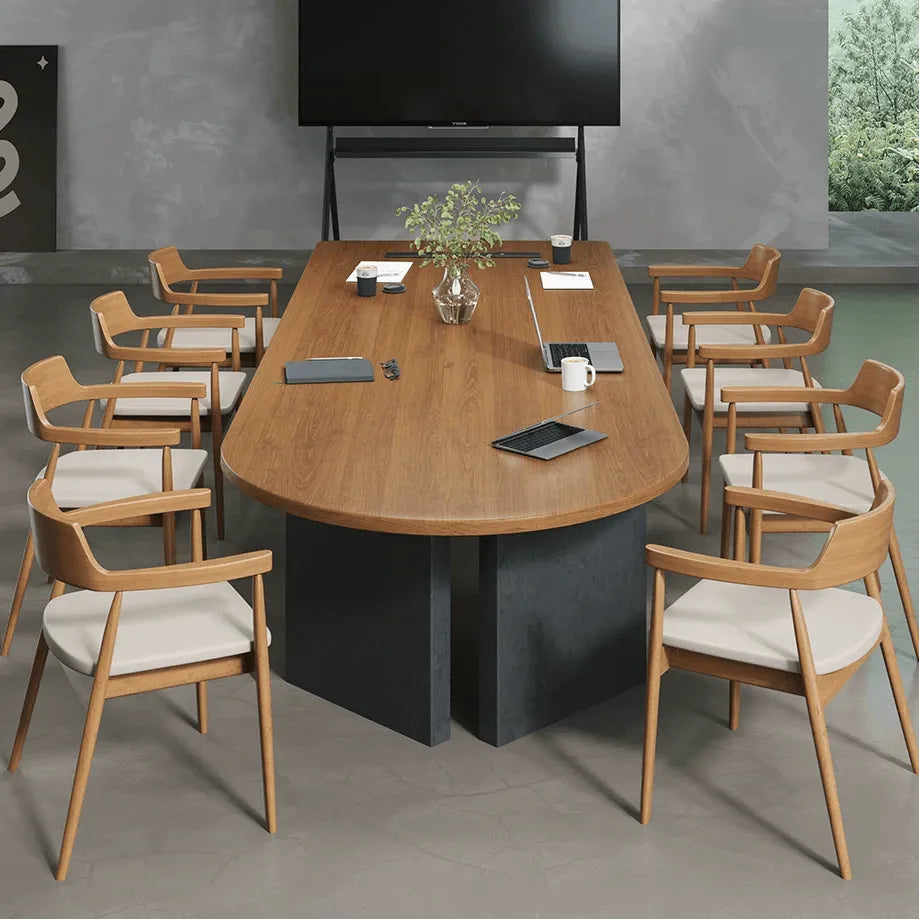 Walnut Wood Conference Table Series With Curved End and Hidden Power Main Product Image メイン画像
