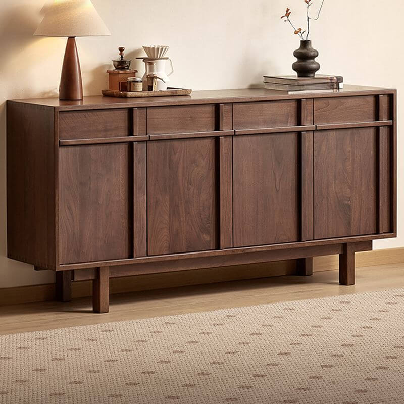 Walnut Wood Modern Sideboard with Hidden-Catch Cabinets and Shelves Main Product Image Main image