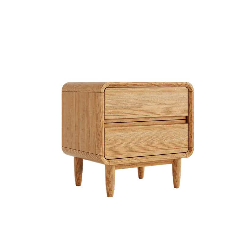 Walnut Wood Modern Two-Tier Nightstand with Hidden Pull Drawers