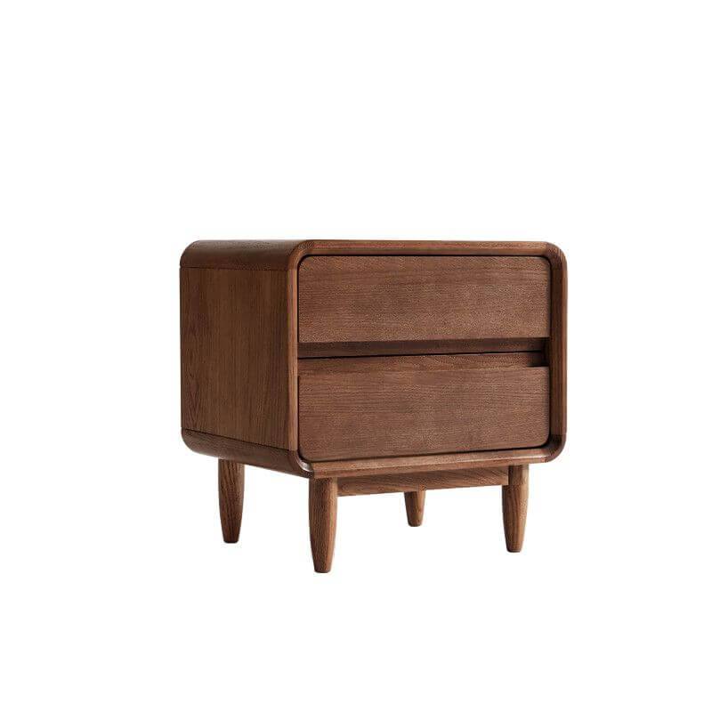 Walnut Wood Modern Two-Tier Nightstand with Hidden Pull Drawers