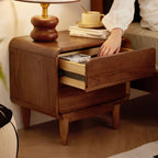 Walnut Wood Modern Two-Tier Nightstand with Hidden Pull Drawers