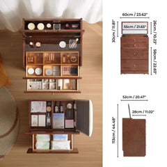 Walnut Wood Vanity with Flip Mirror & Hidden Storage Stool