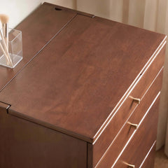 Walnut Wood Vanity with Flip Mirror & Hidden Storage Stool