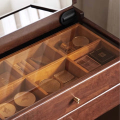 Walnut Wood Vanity with Flip Mirror & Hidden Storage Stool