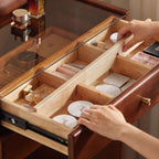 Walnut Wood Vanity with Flip Mirror & Hidden Storage Stool