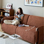 Warm Brown Textured Sofa Bed With Fold-Out Sleeper Function