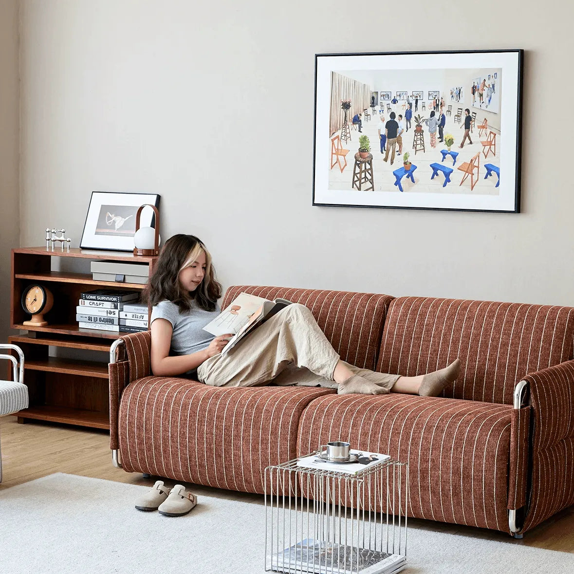 Warm Brown Textured Sofa Bed With Fold-Out Sleeper Function