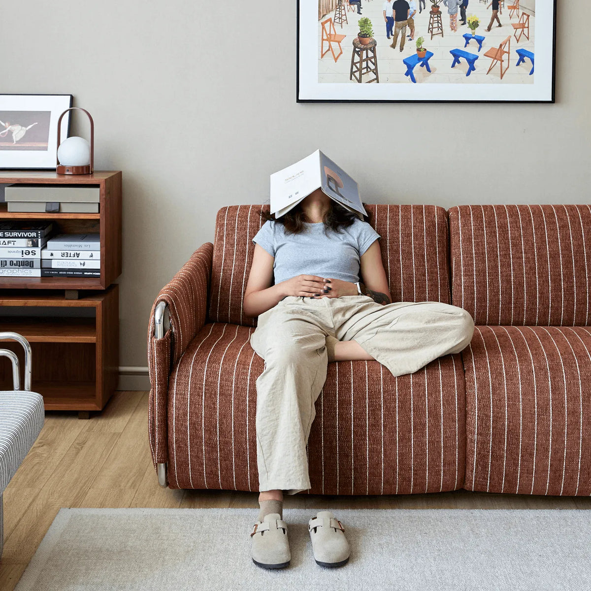 Warm Brown Textured Sofa Bed With Fold-Out Sleeper Function