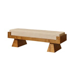 Warm Neutral Upholstered Bench Featuring Clean Lines and Wood Grain