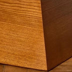 Warm Neutral Upholstered Bench Featuring Clean Lines and Wood Grain