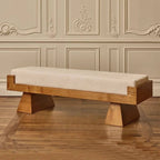 Warm Neutral Upholstered Bench Featuring Clean Lines and Wood Grain Main Product Image