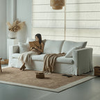 Warm White Linen Slipcover Sofa with Relaxed Skirted French Vintage Silhouette