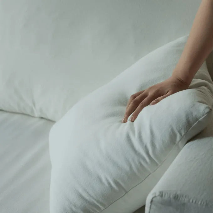 Warm White Linen Slipcover Sofa with Relaxed Skirted French Vintage Silhouette