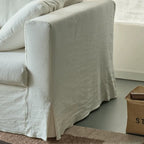 Warm White Linen Slipcover Sofa with Relaxed Skirted French Vintage Silhouette