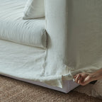 Warm White Linen Slipcover Sofa with Relaxed Skirted French Vintage Silhouette