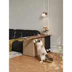 Warm Wood Cat Scratcher Side Table with Storage Caddy and Acrylic Pod