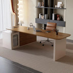 Warm Wood Executive Office Desk Set With Side Storage and Cable Management