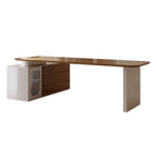 Warm Wood Executive Office Desk Set With Side Storage and Cable Management