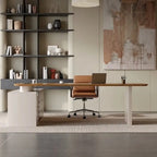 Warm Wood Executive Office Desk Set With Side Storage and Cable Management