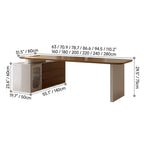 Warm Wood Executive Office Desk Set With Side Storage and Cable Management Dimensions