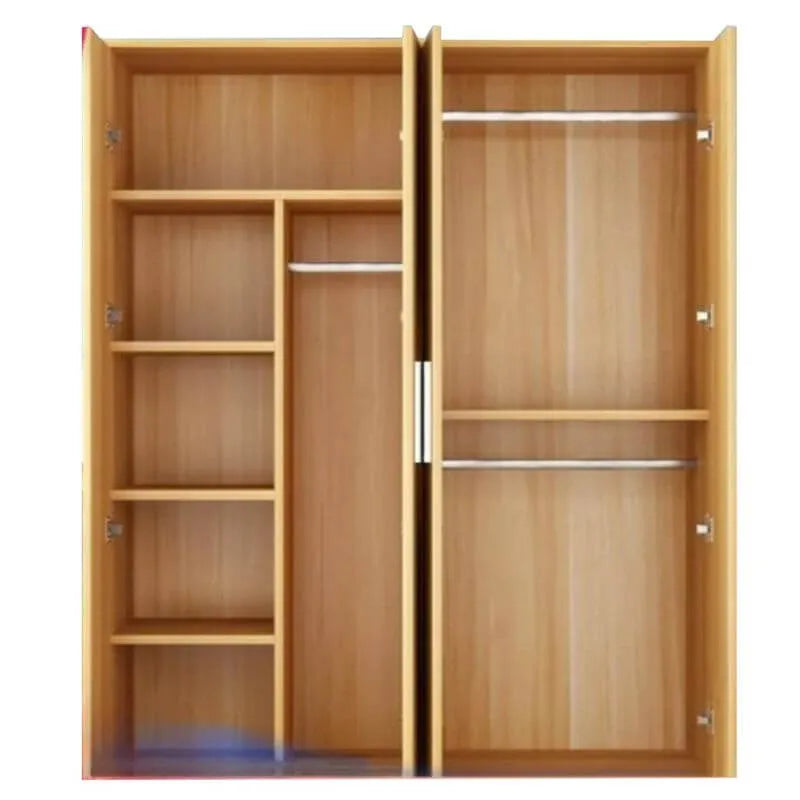Warm Wood Grain Wardrobe Armoire With Shelves And Hanging Storage