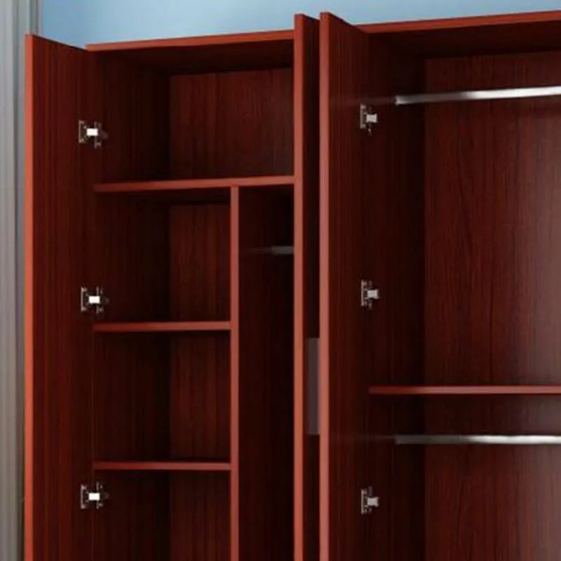 Warm Wood Grain Wardrobe Armoire With Shelves And Hanging Storage