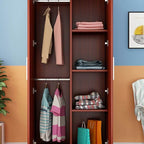 Warm Wood Grain Wardrobe Armoire With Shelves And Hanging Storage