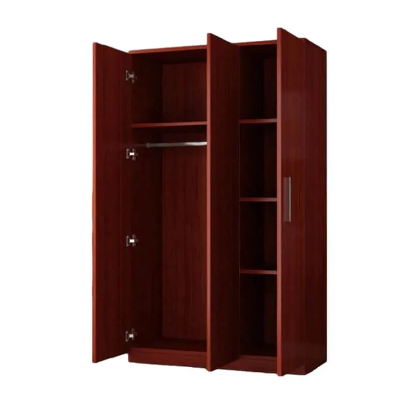 Warm Wood Grain Wardrobe Armoire With Shelves And Hanging Storage