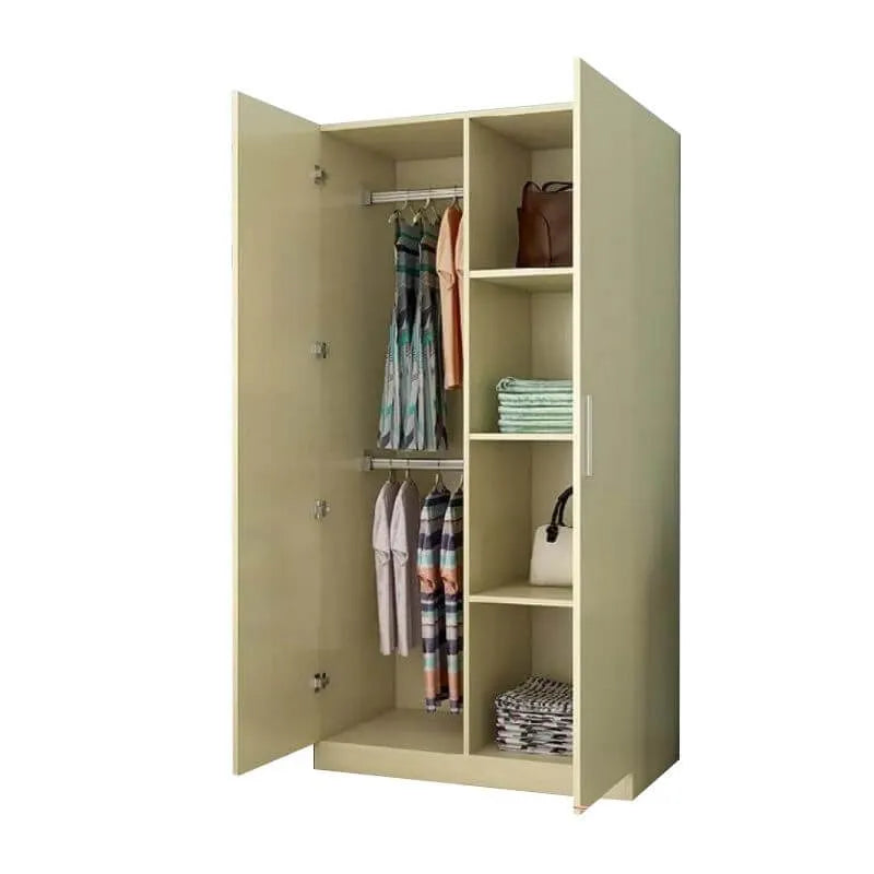 Warm Wood Grain Wardrobe Armoire With Shelves And Hanging Storage