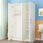 Warm Wood Grain Wardrobe Armoire With Shelves And Hanging Storage