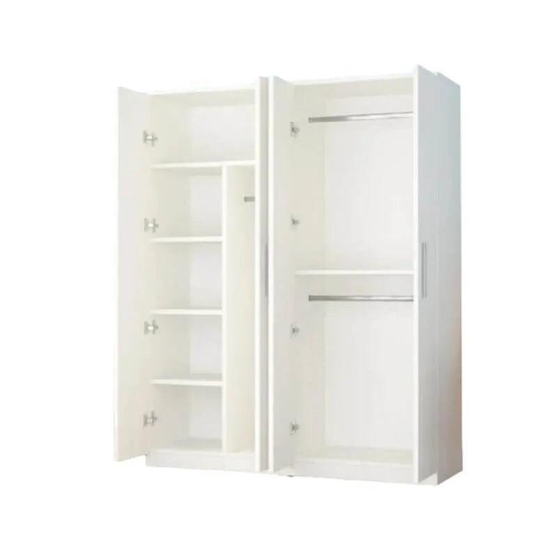 Warm Wood Grain Wardrobe Armoire With Shelves And Hanging Storage