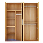 Warm Wood Grain Wardrobe Armoire With Shelves And Hanging Storage